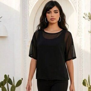 DKNY Womens Black Chiffon Scoop Neck Tank Shell Shirt New S